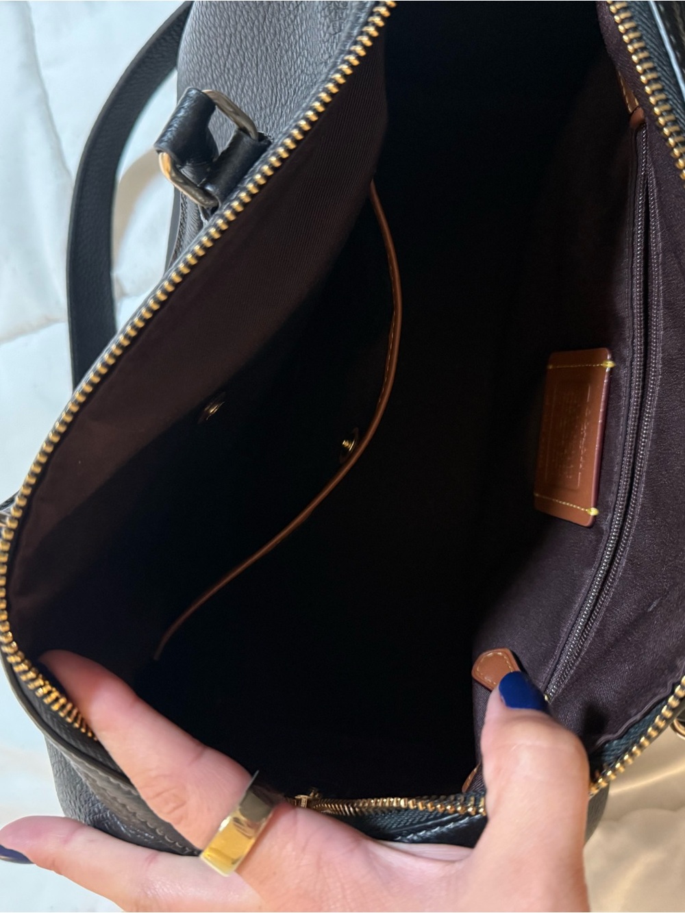Coach Rowan Large Black Pebbled Leather Satchel with Gold Hardware - Picture 8 of 9